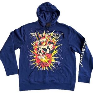 NWT Ed Hardy Men’s Medium Skull Fire Blueberry Color Hoodie